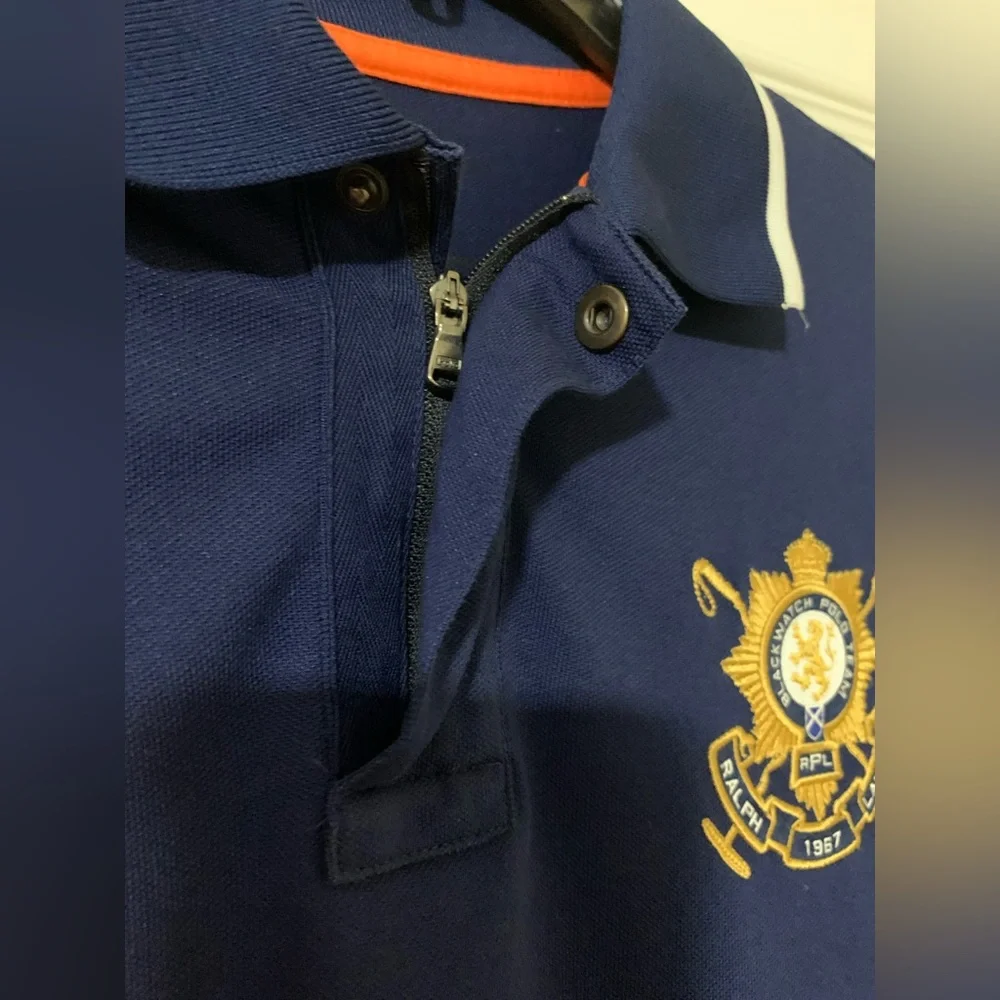 Rugby-Striped Polo Shirt - Navy & Orange